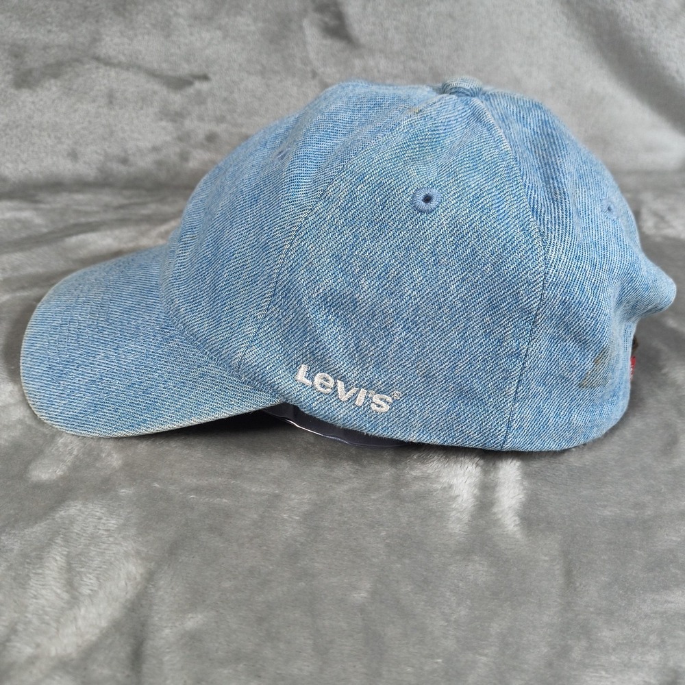 Levis Baseball Hat Cap Blue Denim Leather Strapback Adjustable Embroidered